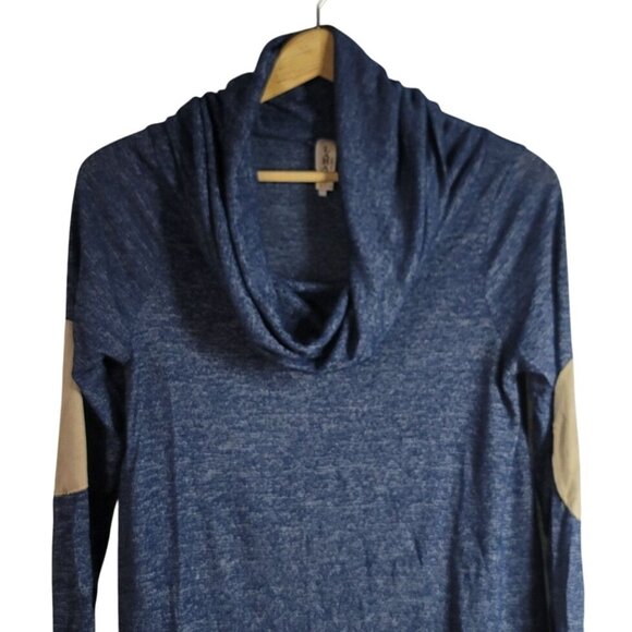 Lara Fashion Tunic Top Blue Small Medium Elbow Patches Long Sleeve Cowl Neck - Picture 2 of 8
